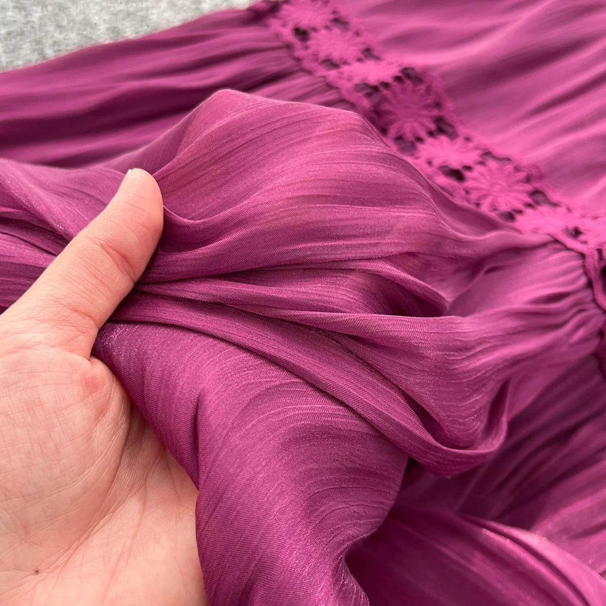 Jacquard Puff Sleeve Ruffle Swing Dress