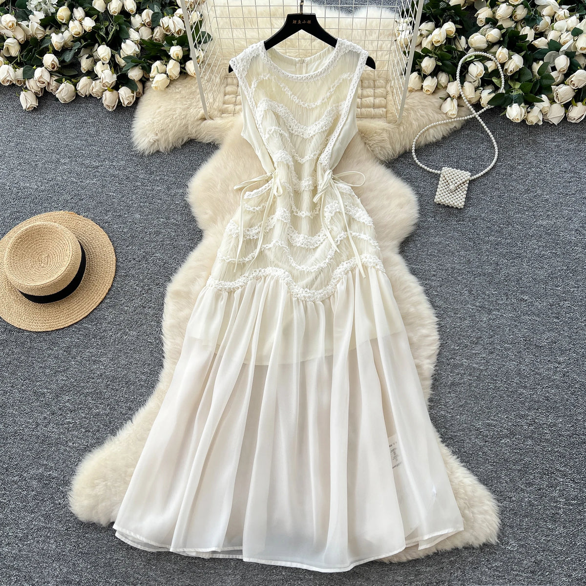 Asymmetric Lace Panel Beach Dress