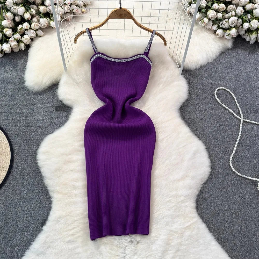 Shimmer Strap Knit Bodycon Mini Dress