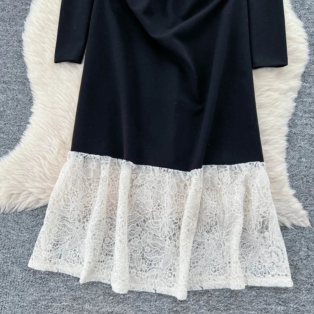 Beaded O-Neck Long Sleeve Slim Dress