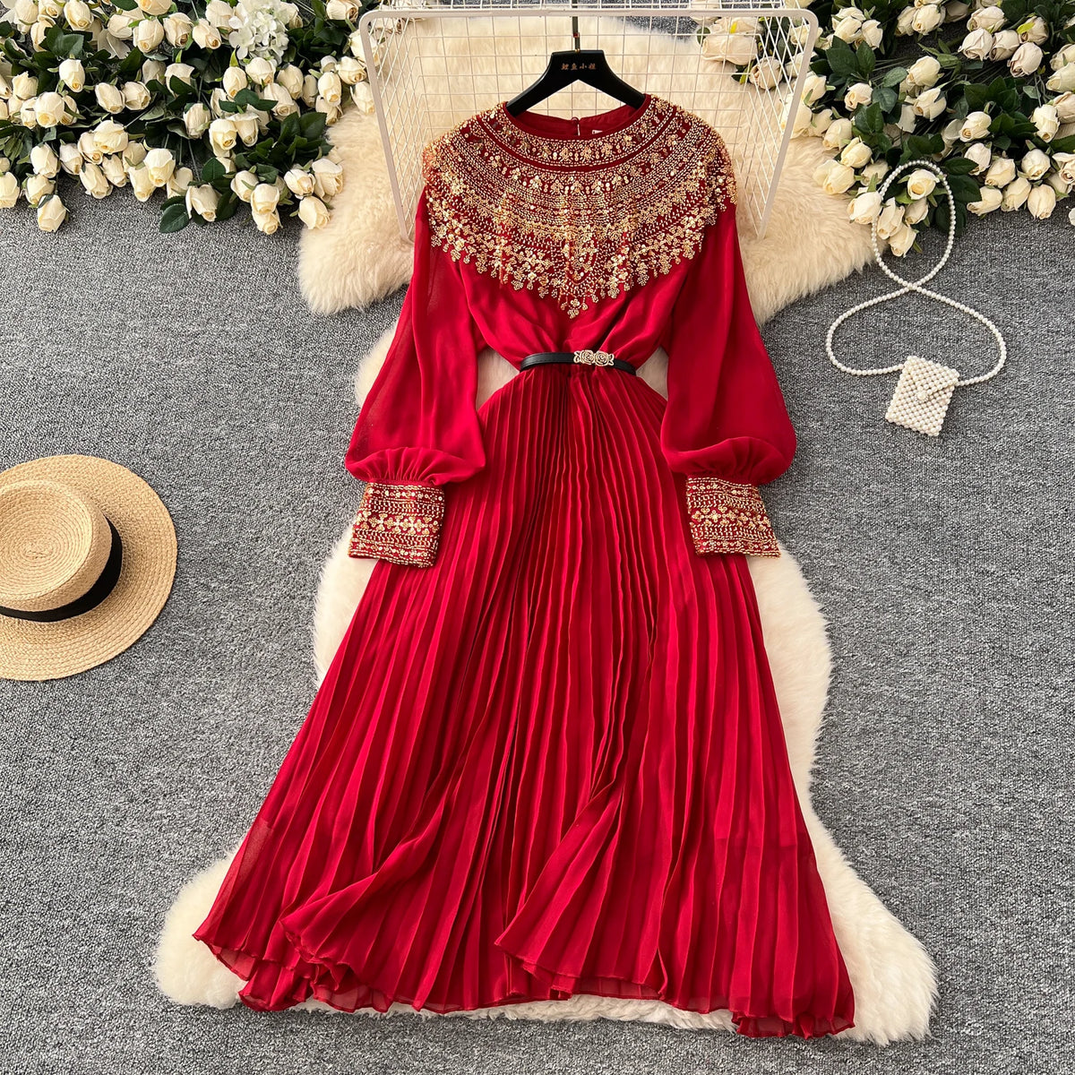 Sequin Spliced High Waist Dress