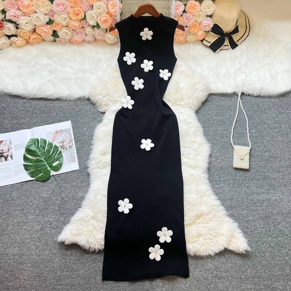 Black Floral Sleeveless Bodycon Maxi Dress