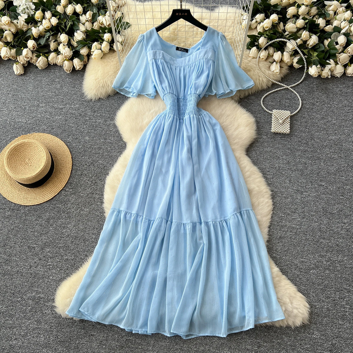 Glitter Chiffon High Waist Party Dress