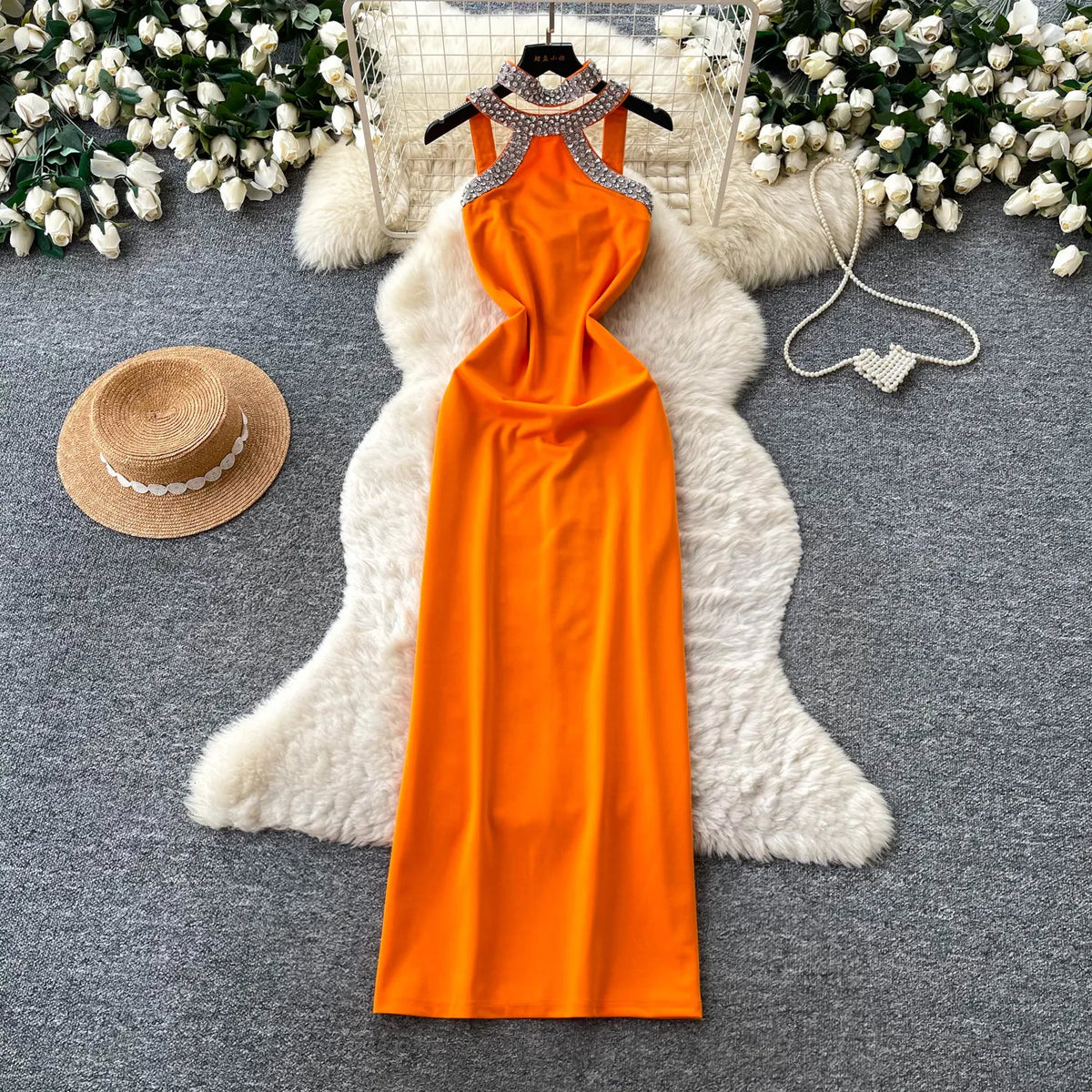 Sequin Halter Bodycon Evening Dress