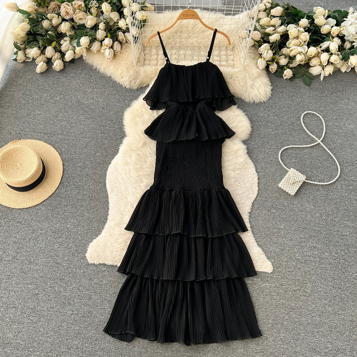 Ruffle Chiffon Maxi Slip Dress