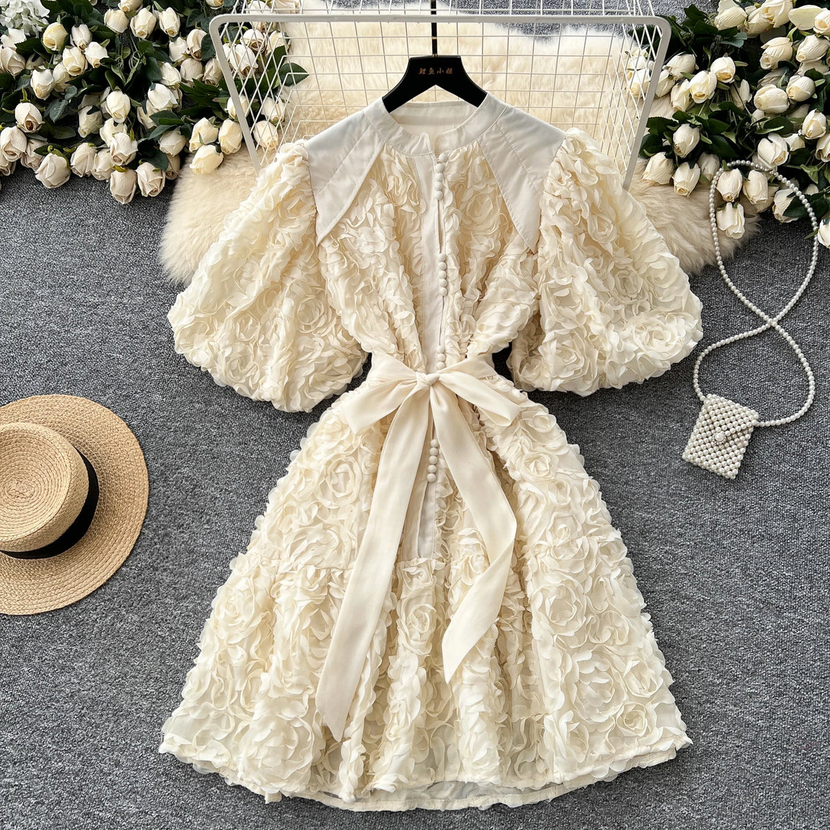 Floral Lace-Up Short Sleeve Party Dress