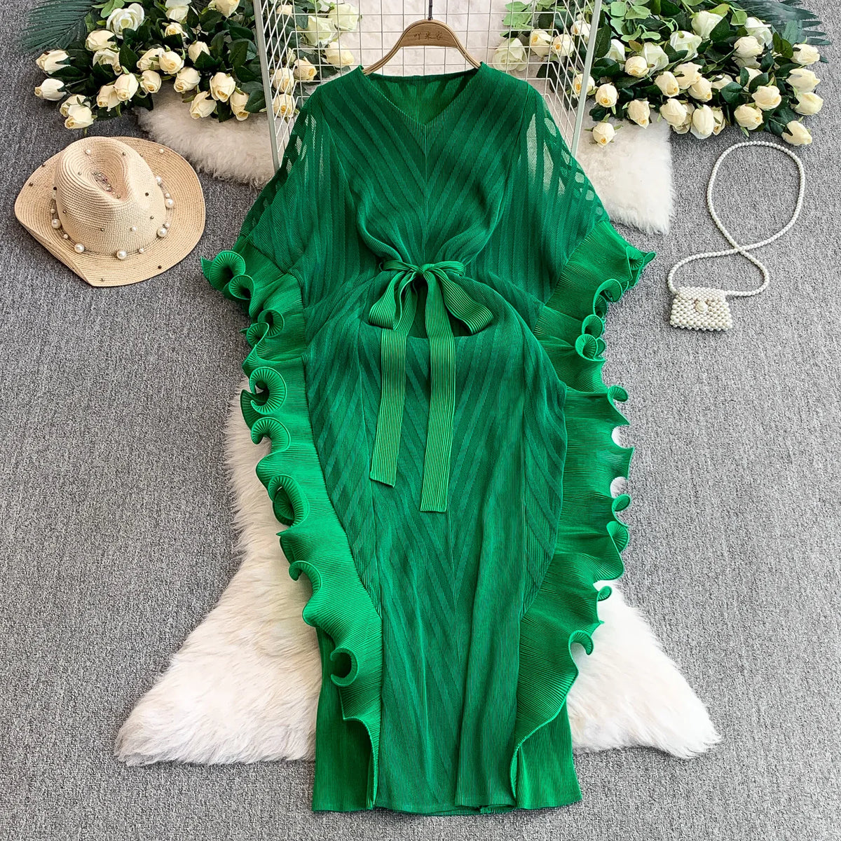 Lettuce Trim V-Neck Slim Maxi Dress