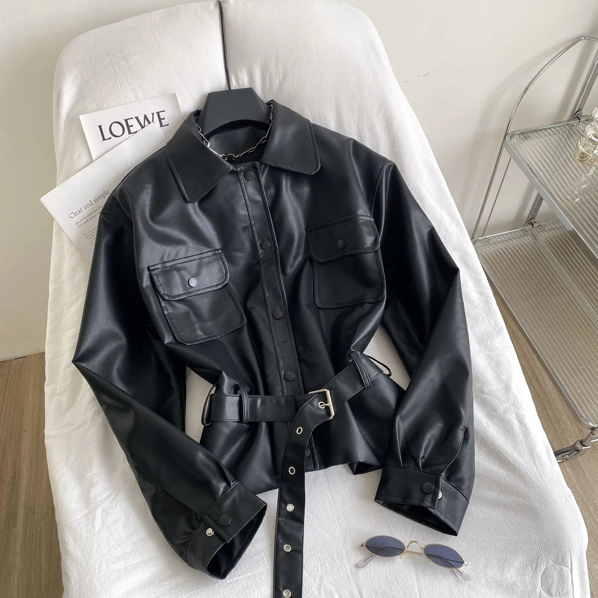 Belted Faux Leather Jacket