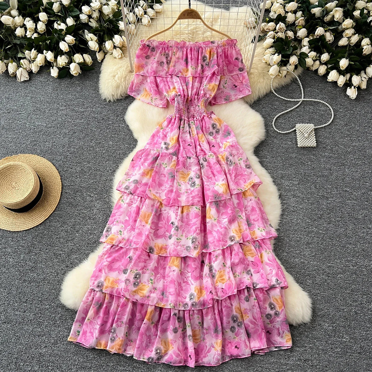 Off-Shoulder Tiered Ruffle Maxi Dress
