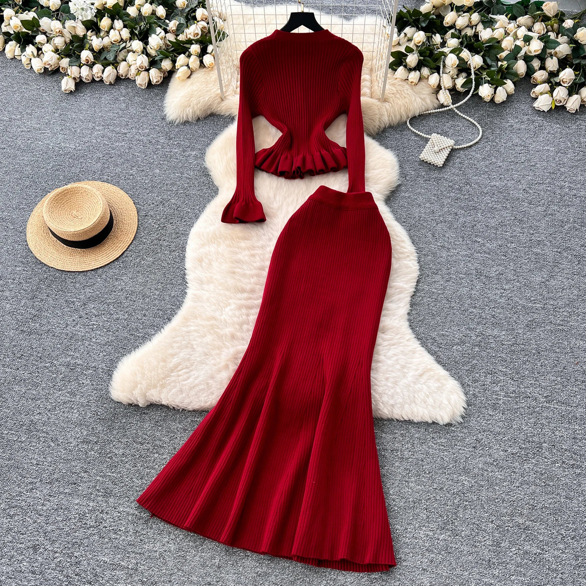 Knit Button Pleated Mermaid Dress