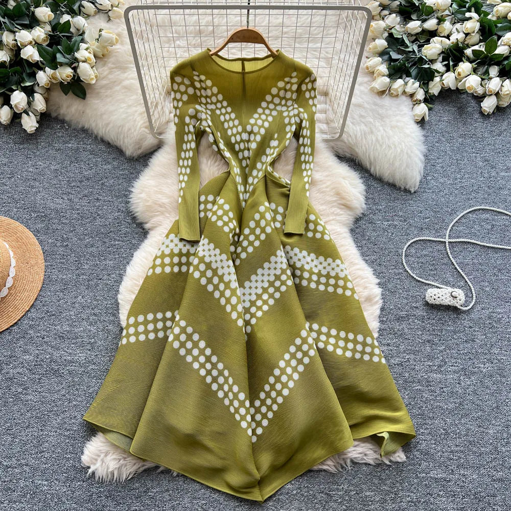 Asymmetric Print High Waist Dress