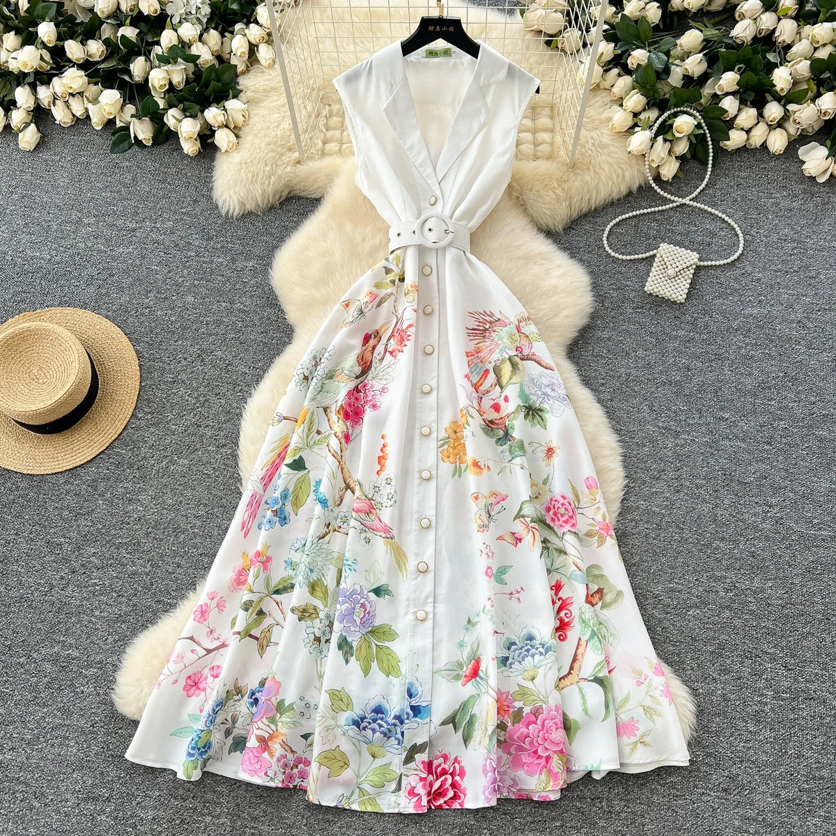Printed Sleeveless V-Neck Maxi Beach Dress
