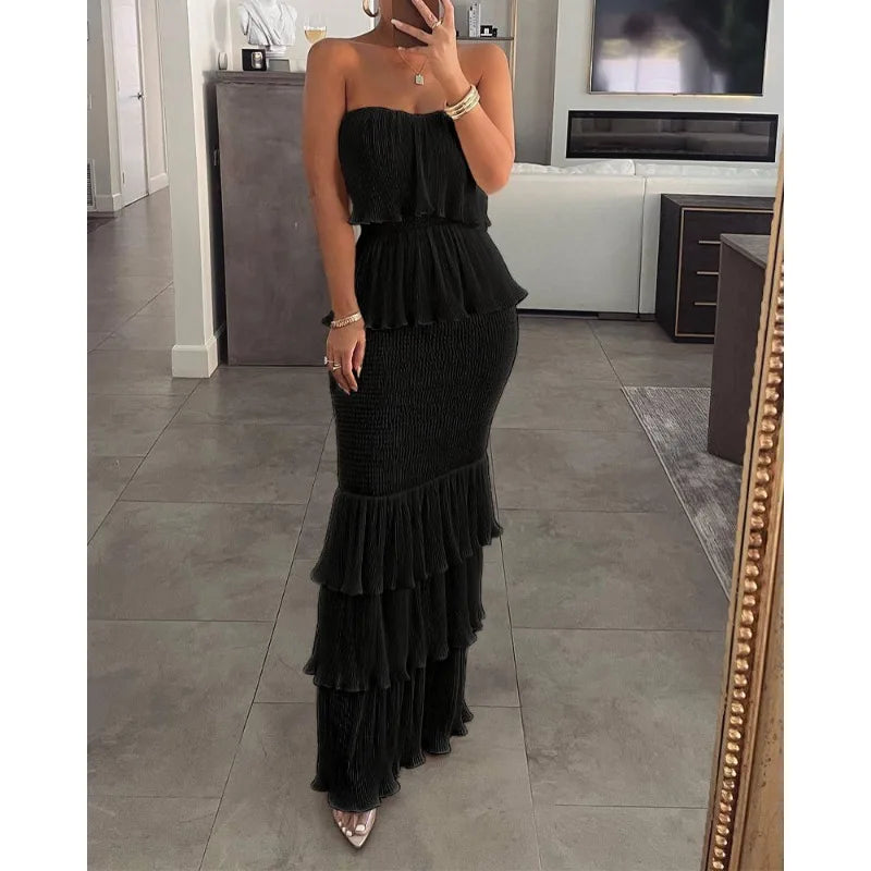 Ruffle Chiffon Maxi Slip Dress