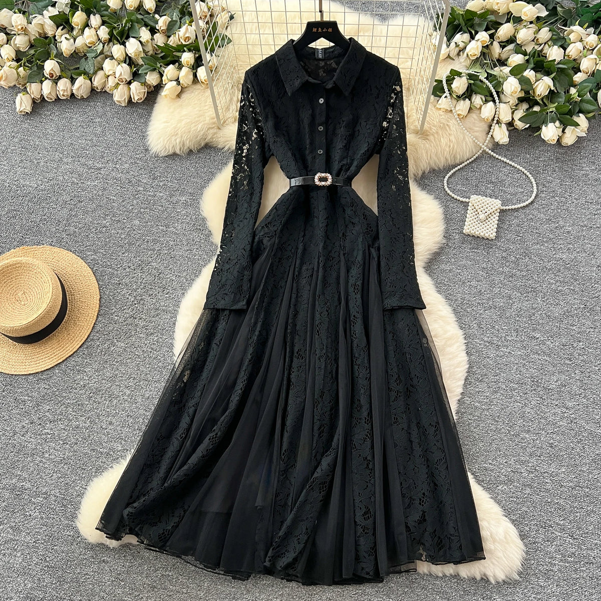 Single Breasted Mesh Boho Long Dress