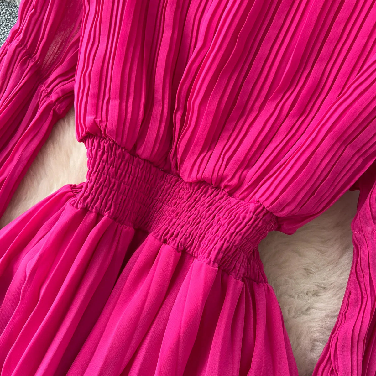 Pleated Flare Sleeve Swing Dress