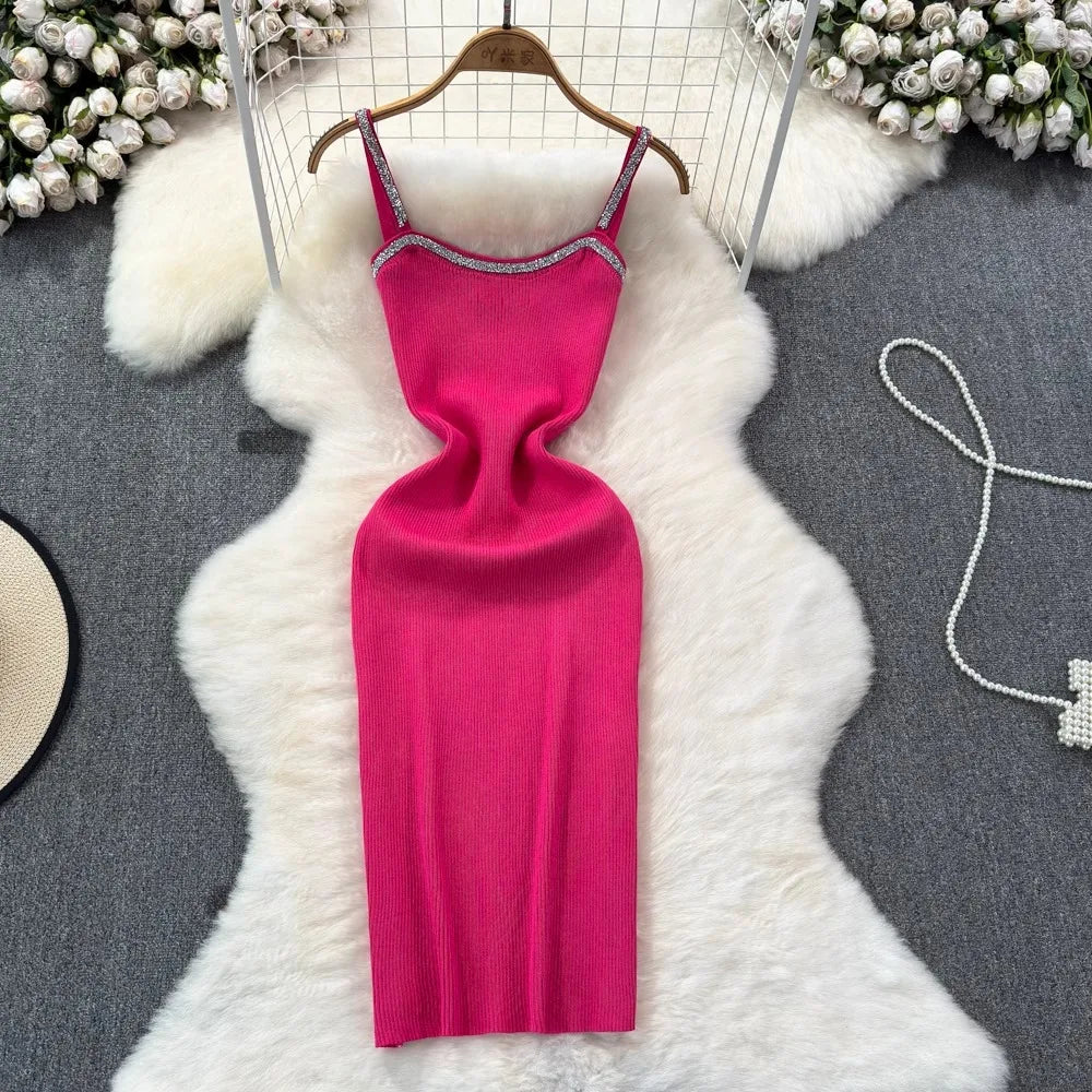 Shimmer Strap Knit Bodycon Mini Dress