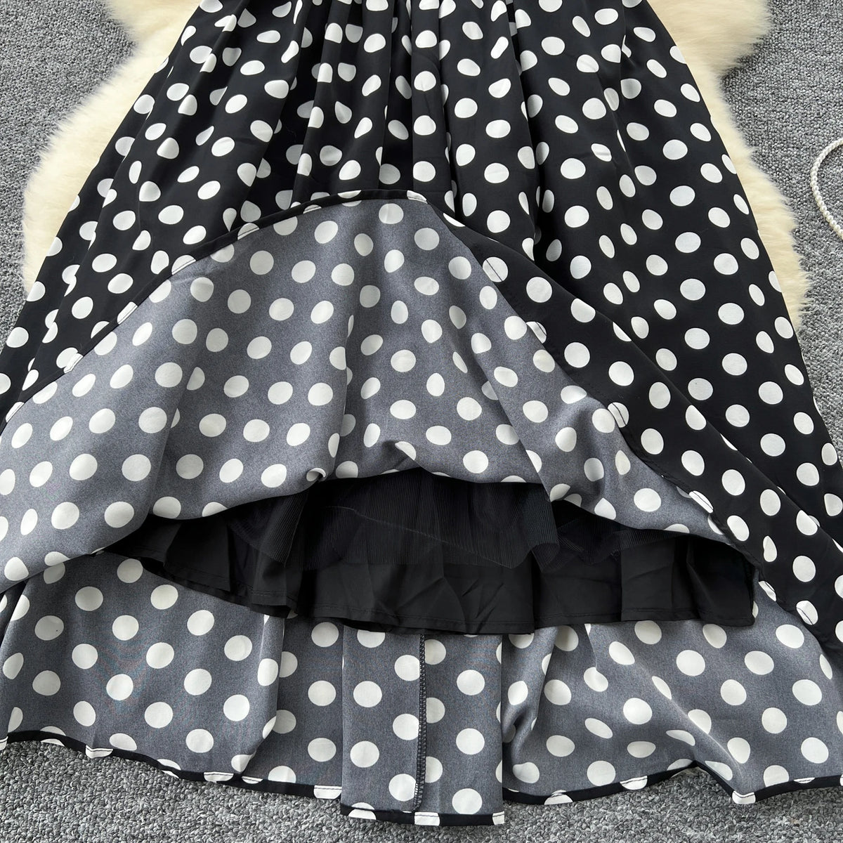 Patchwork Pleated Dot Sleeveless Dress