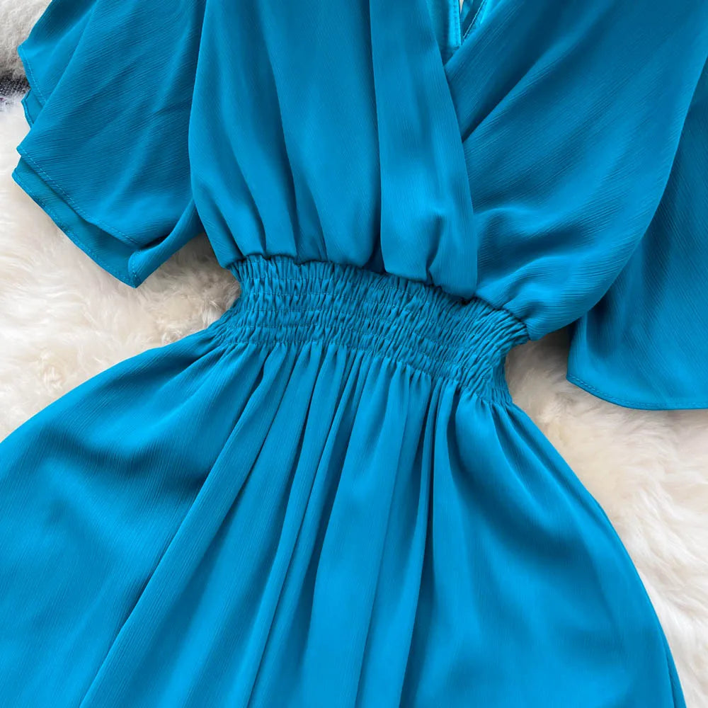 Backless Ruched Chiffon Boho Sundress