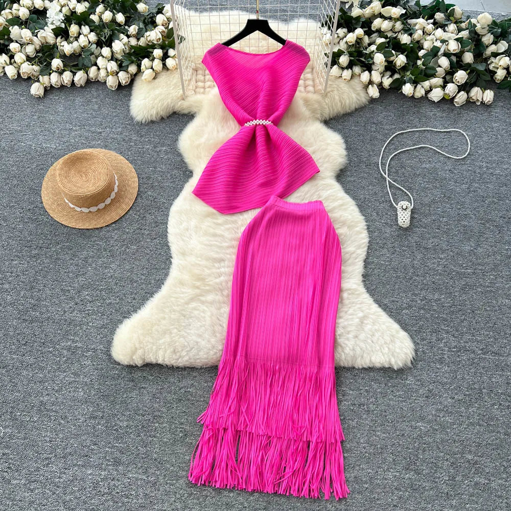 Tassel Chain Asymmetric Boho Two-Piece Set