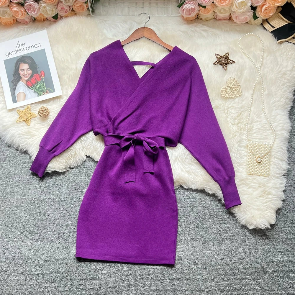 Batwing Sleeve Bandage Knit Mini Dress