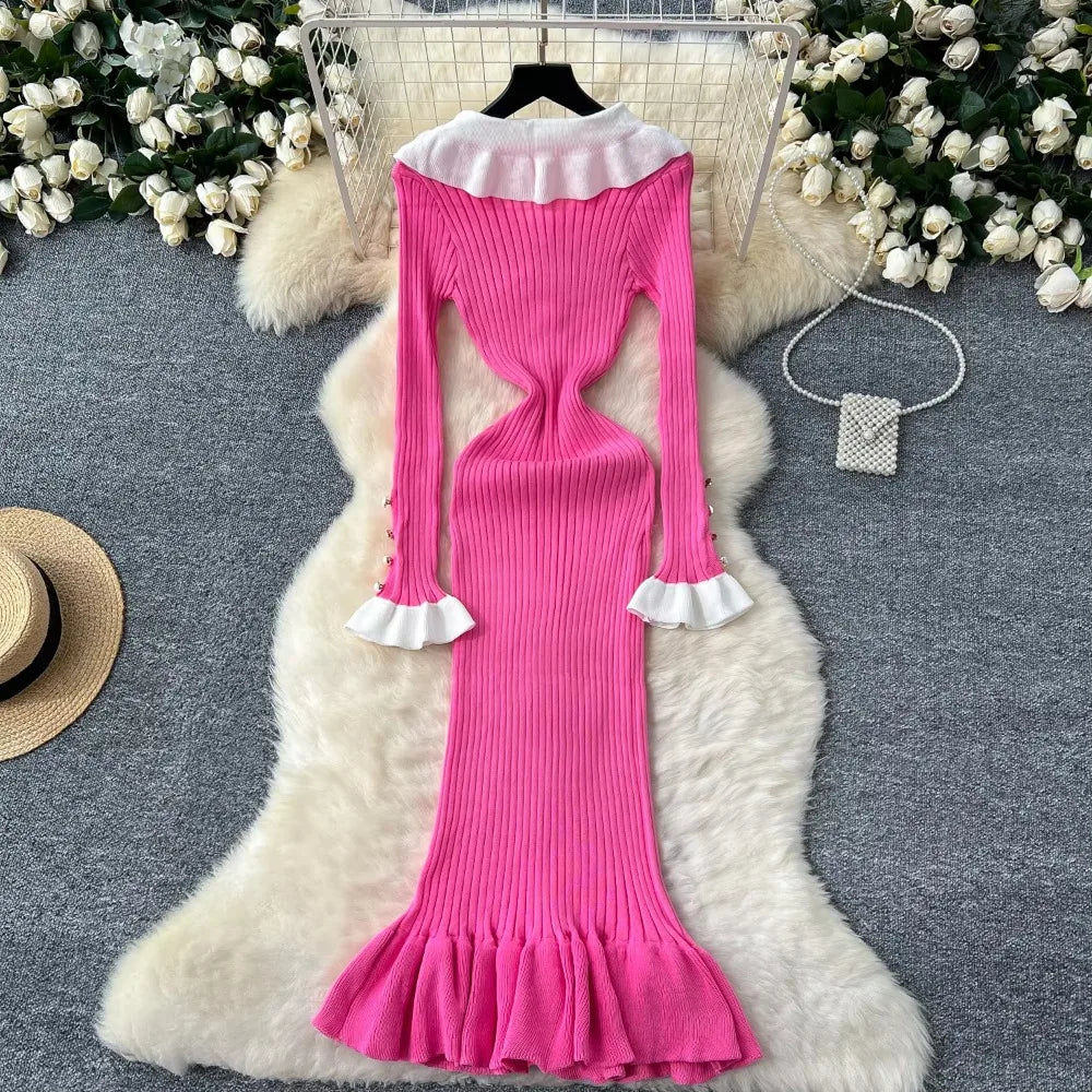 Peter Pan Collar Knit Mermaid Dress