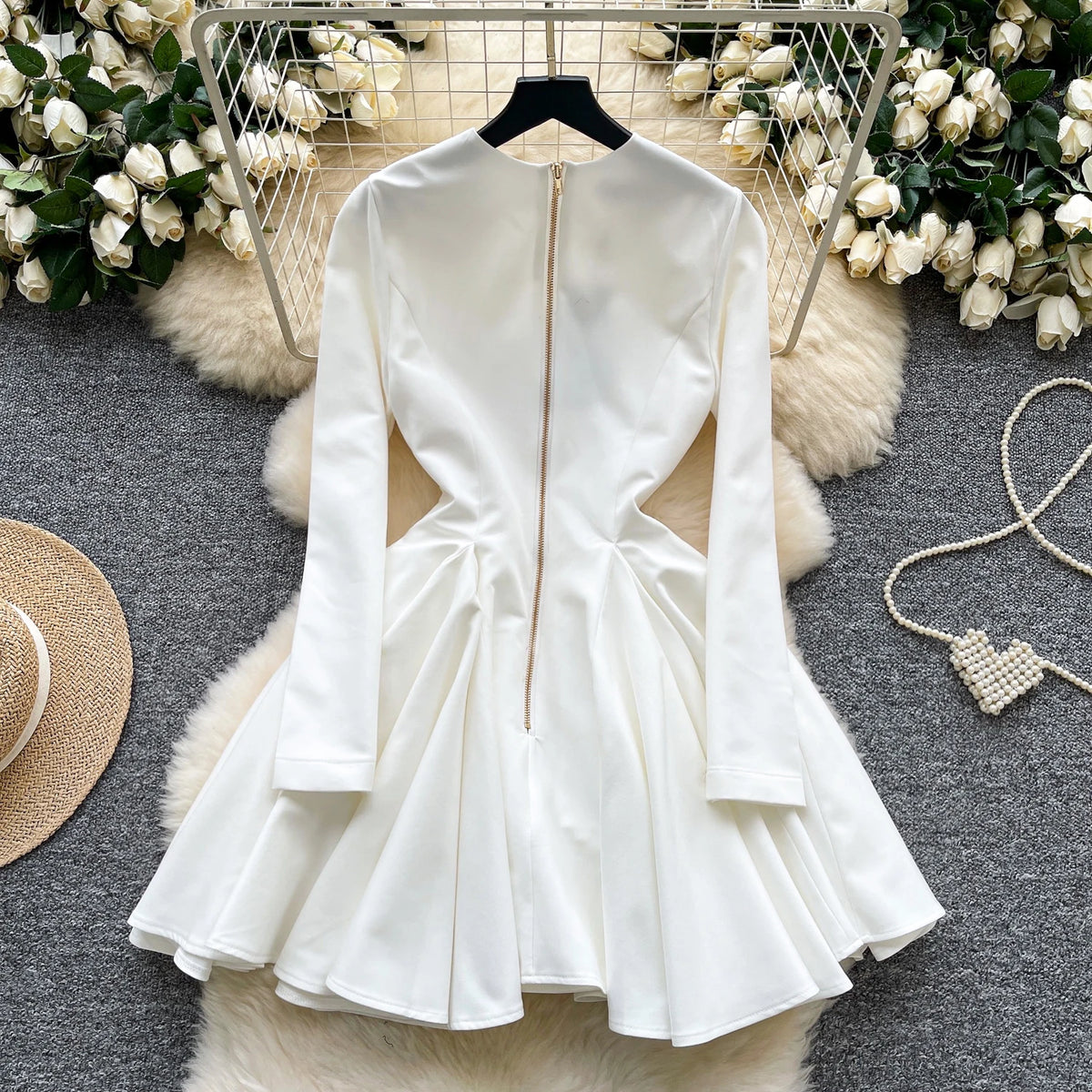 Slim V-Neck Long Sleeve Dress