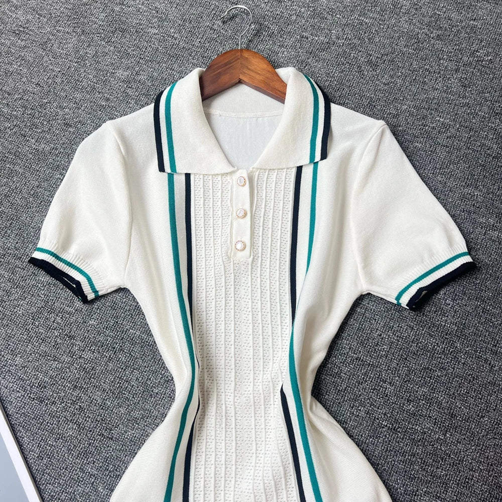 Collared Ruffled Knit Bodycon Mini Dress