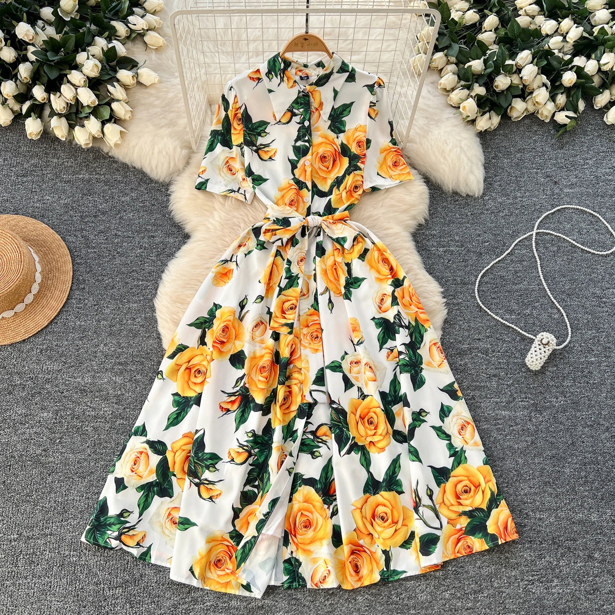 Print Split Lace-Up Evening Dress