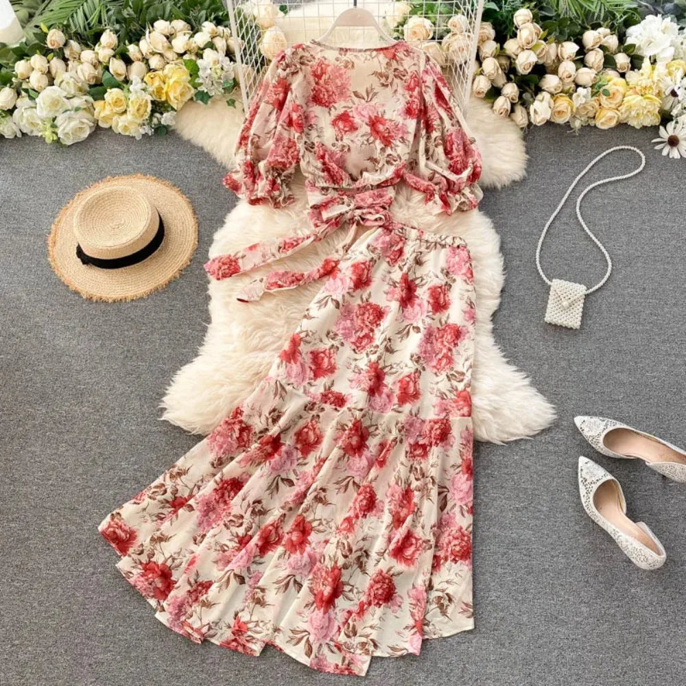 Chiffon Shirt and Mermaid Skirt Set