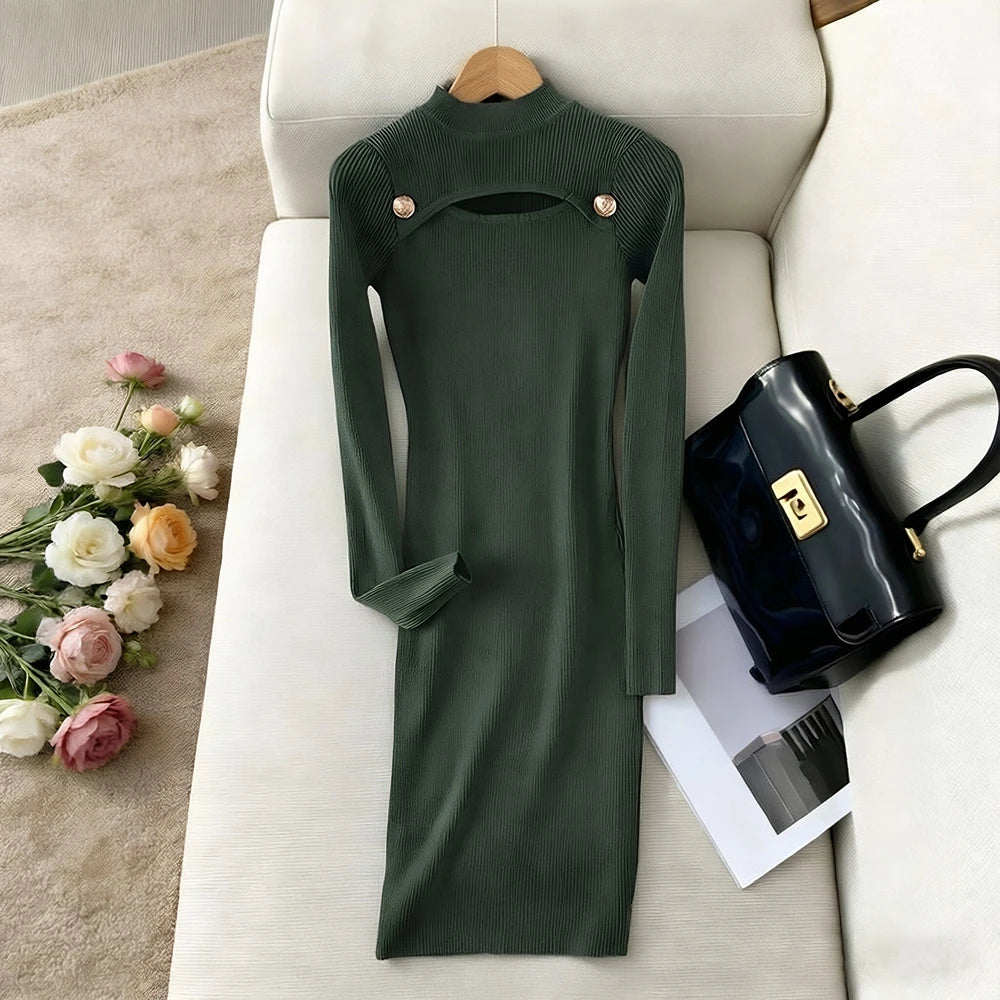 Keyhole Knit Bodycon Party Mini Dress