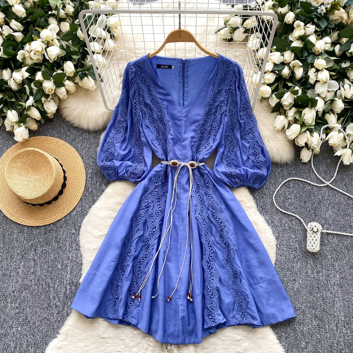 Crochet V-Neck Slim Dress