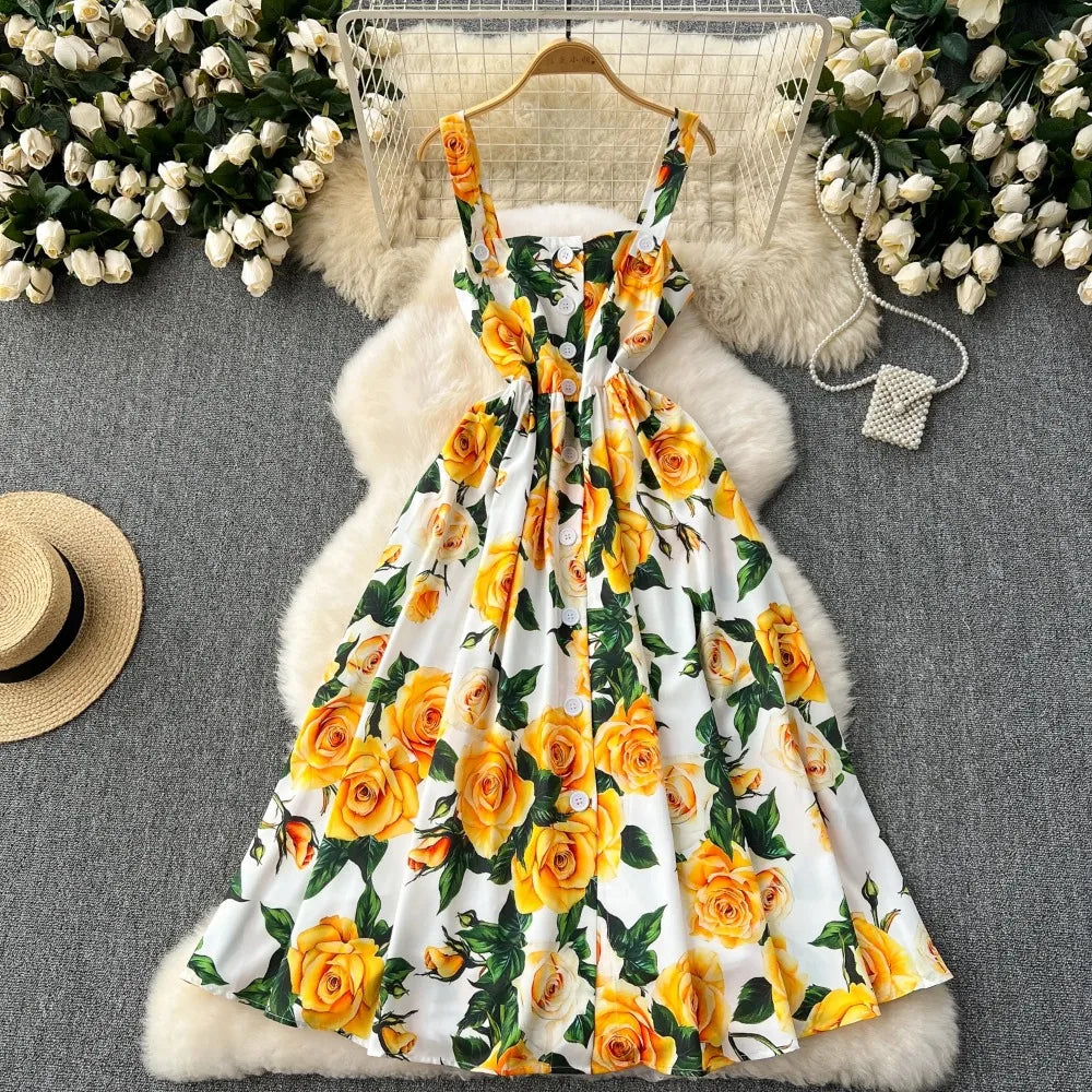 Backless Print Pleated Slip Sundress