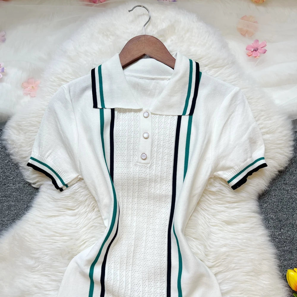 Vintage Collared Ruffled Knit Mini Dress