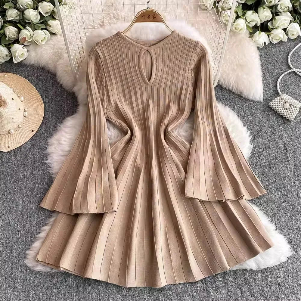 Black And White Pleated Knit Mini Dress