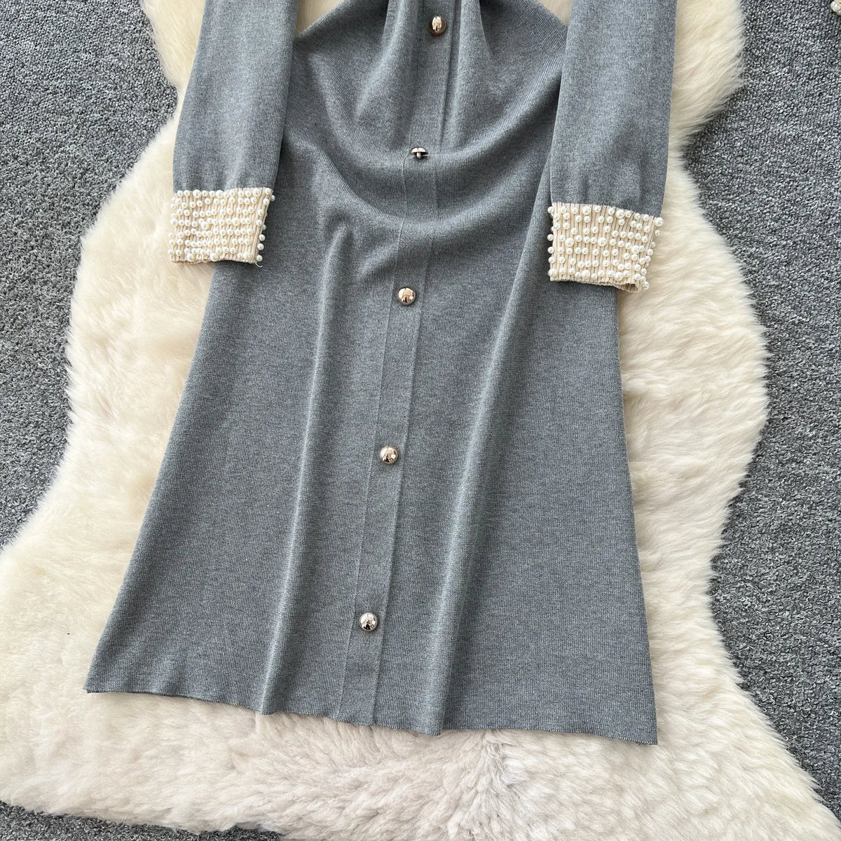 Pearl Crew Neck Knit A-Line Maxi Dress