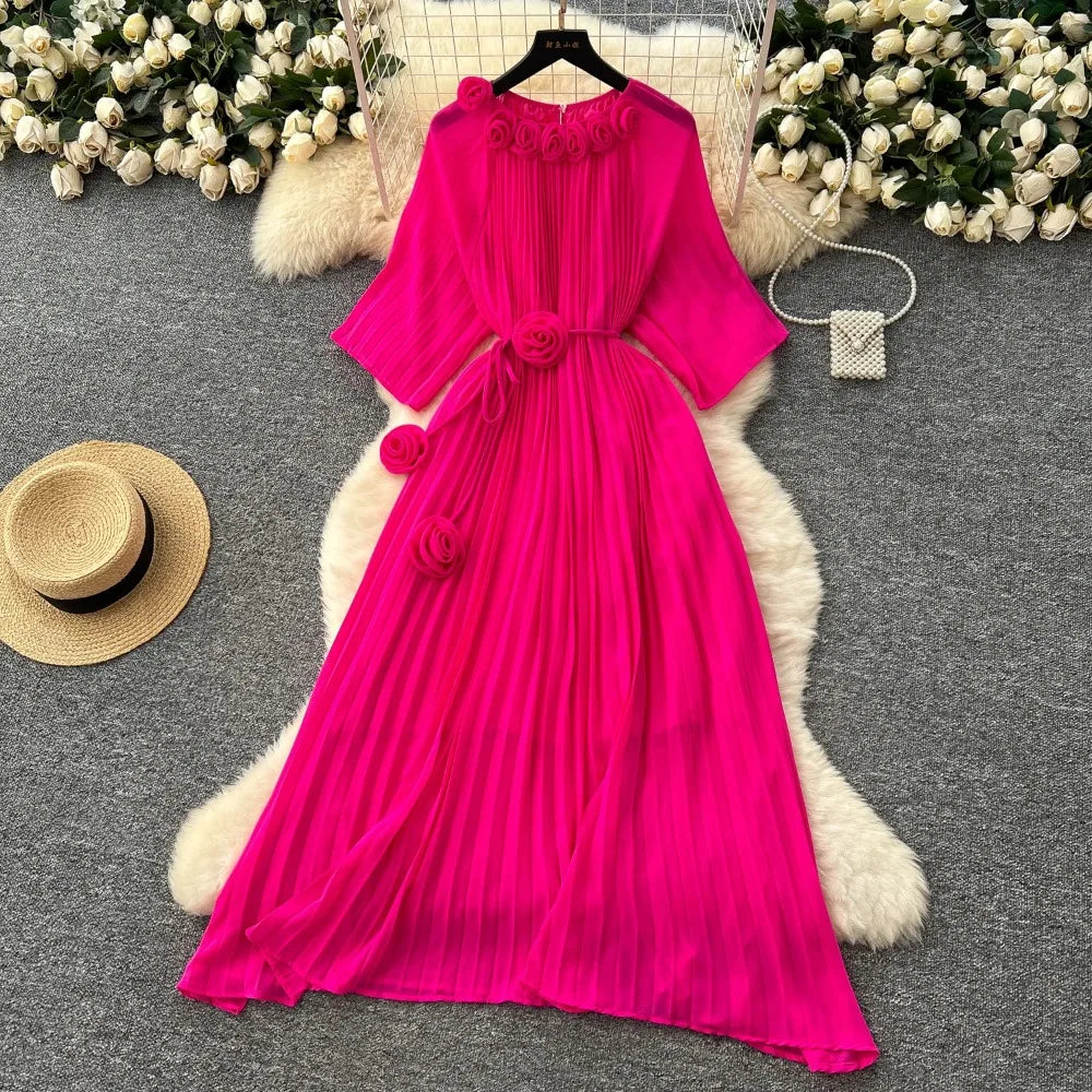 Pleated Chiffon 3D Detail Birthday Dress