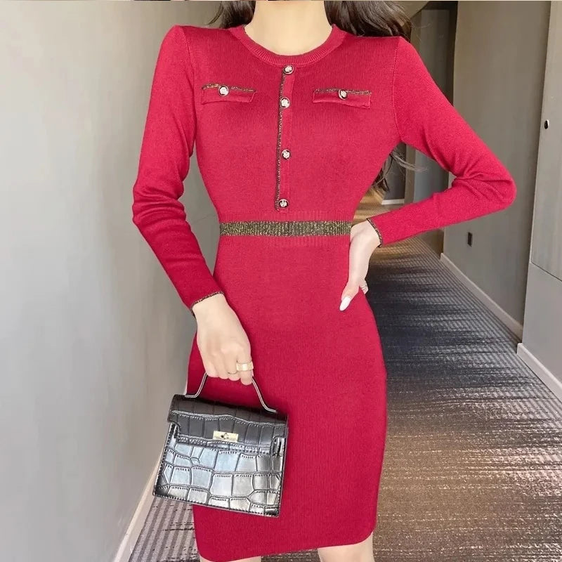 Slim Waist Knit Bodycon Sweater Dress