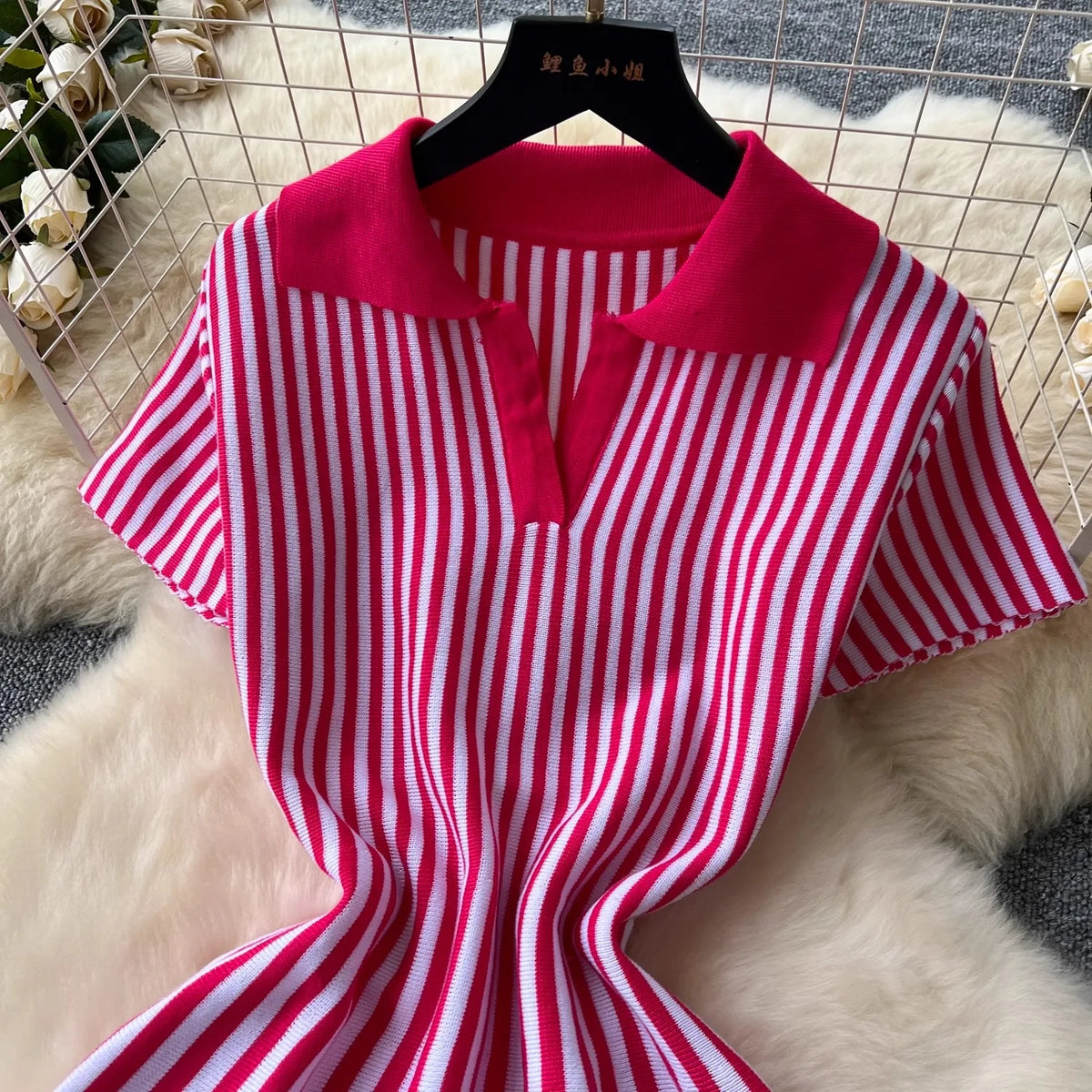 Striped Short Sleeve Knit Mini Dress