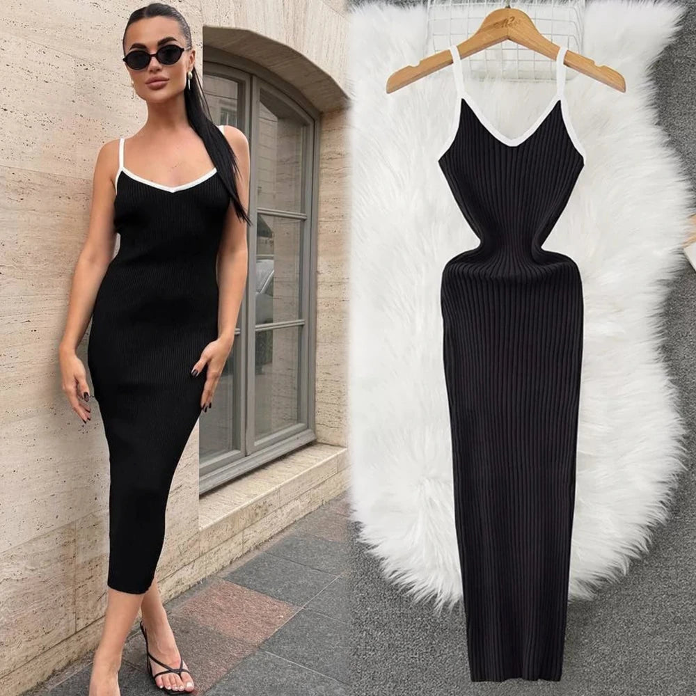 Spaghetti Strap Knit Maxi Tank Dress