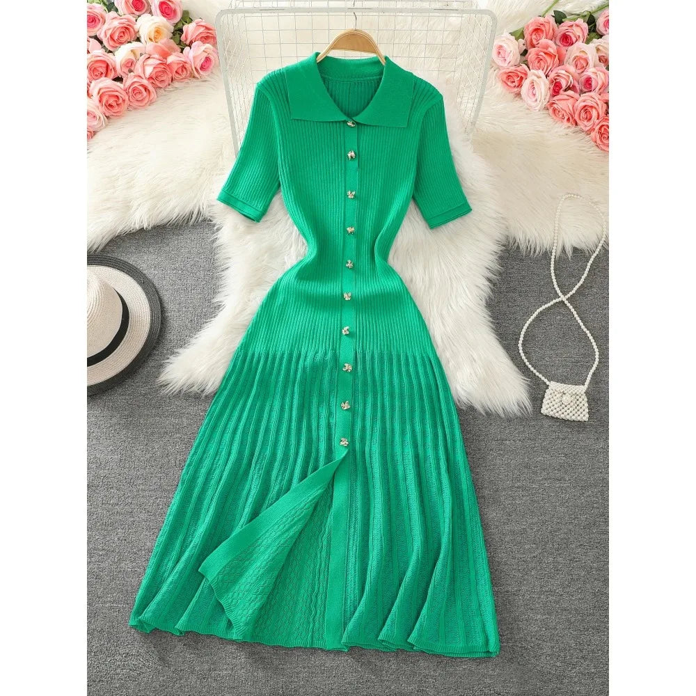 Peter Pan Collar Knit Button Dress