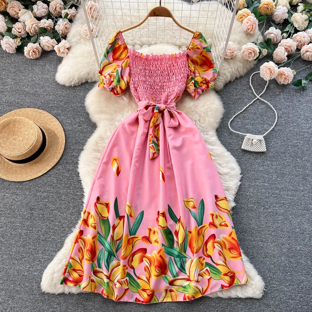 Floral Square Neck Ruched Maxi Sundress