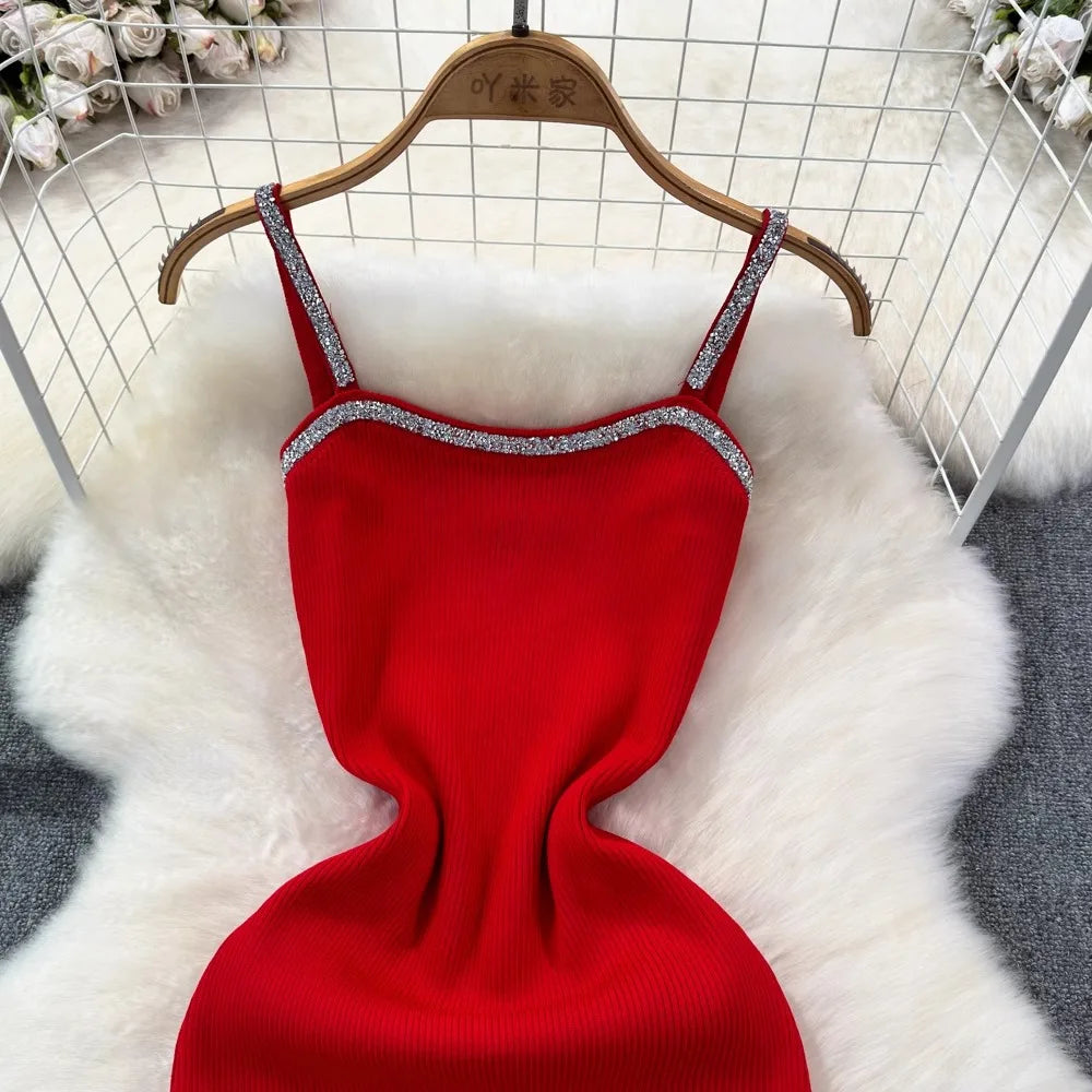 Shimmer Strap Knit Bodycon Mini Dress