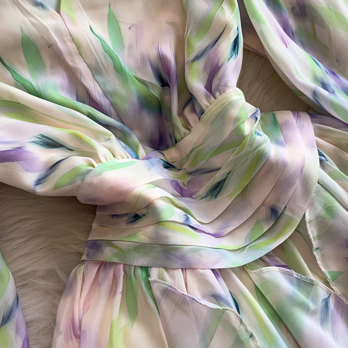 Chiffon Print Long Sleeve A-Line Dress