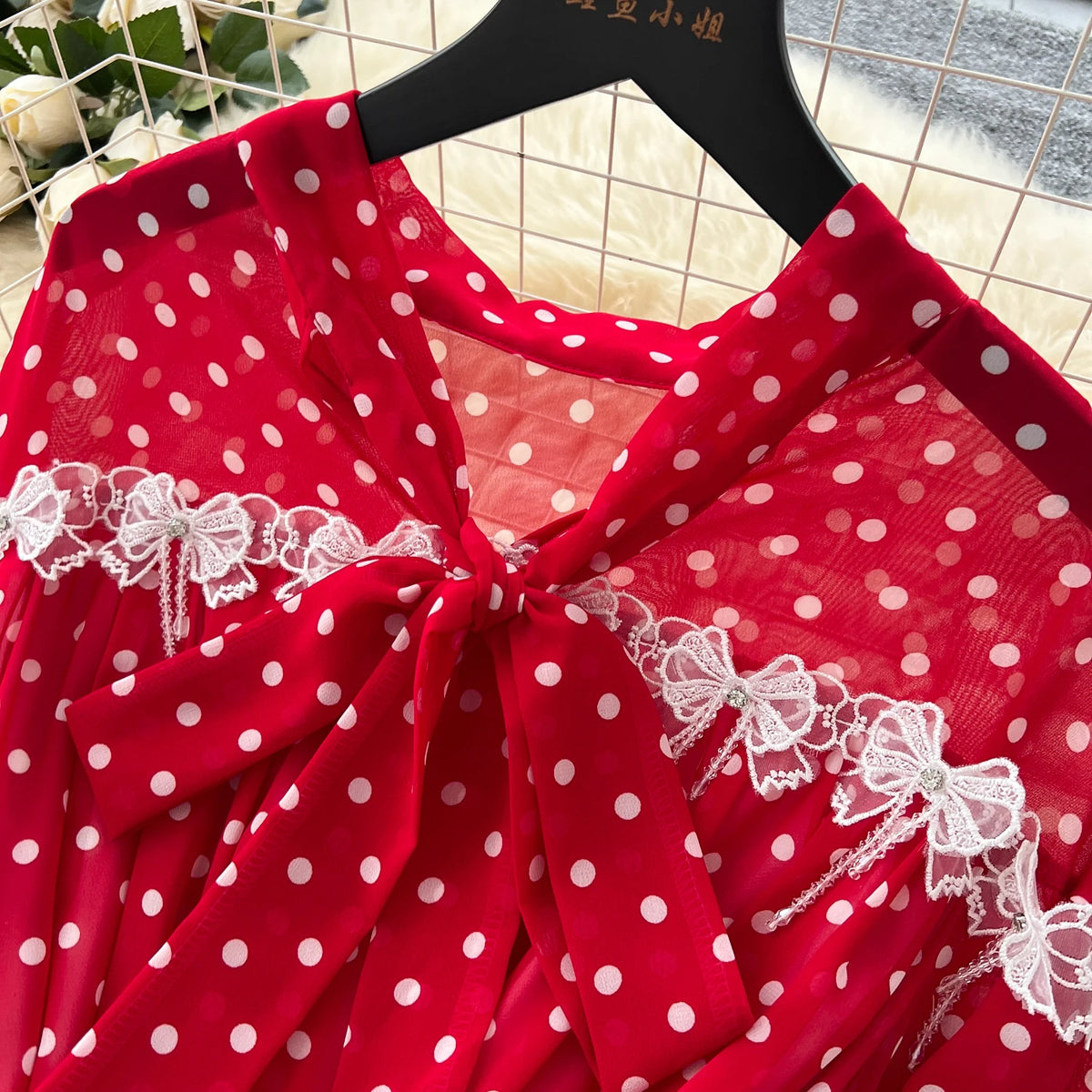 Butterfly Lace Lantern Sleeve Dress