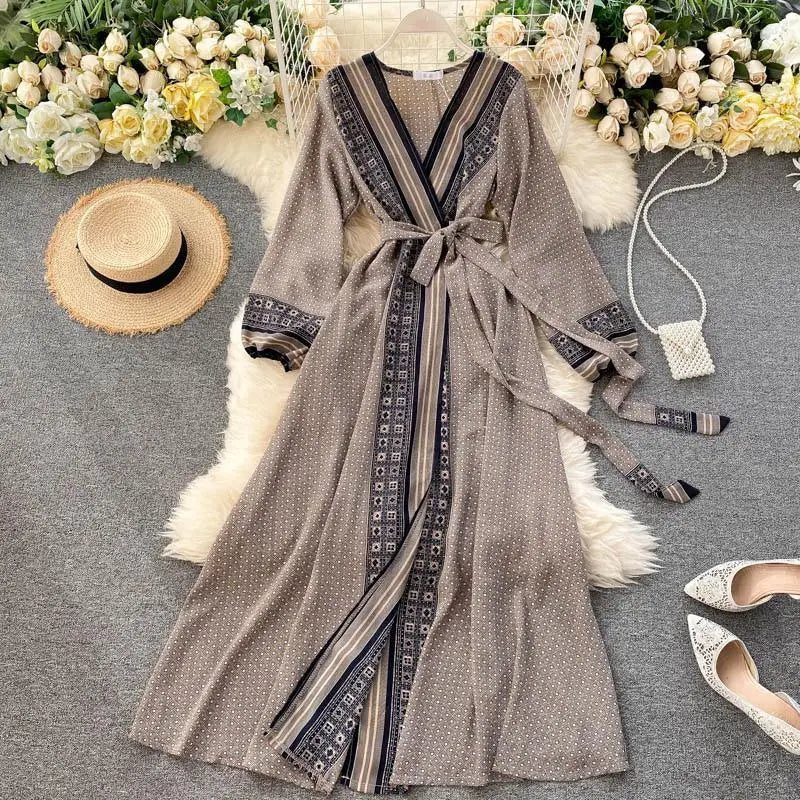 Print Chiffon Long Sleeve A-Line Dress
