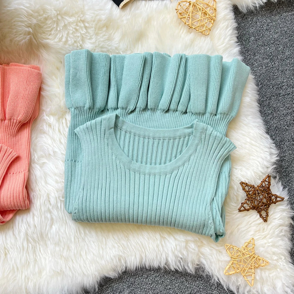 Ruffled Stretch Knit Mini Dress