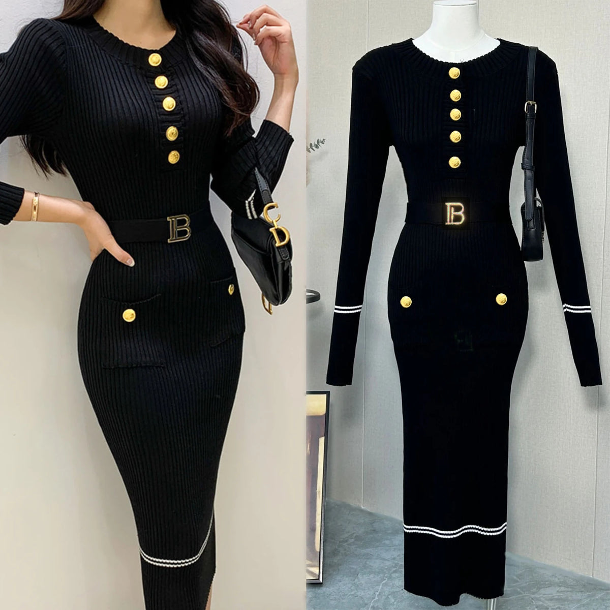 Black Knit Bodycon Maxi Dress