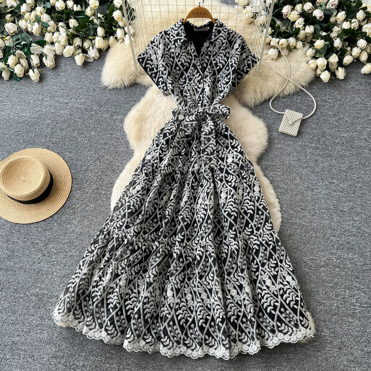 Lace Embroidered A-Line Maxi Dress