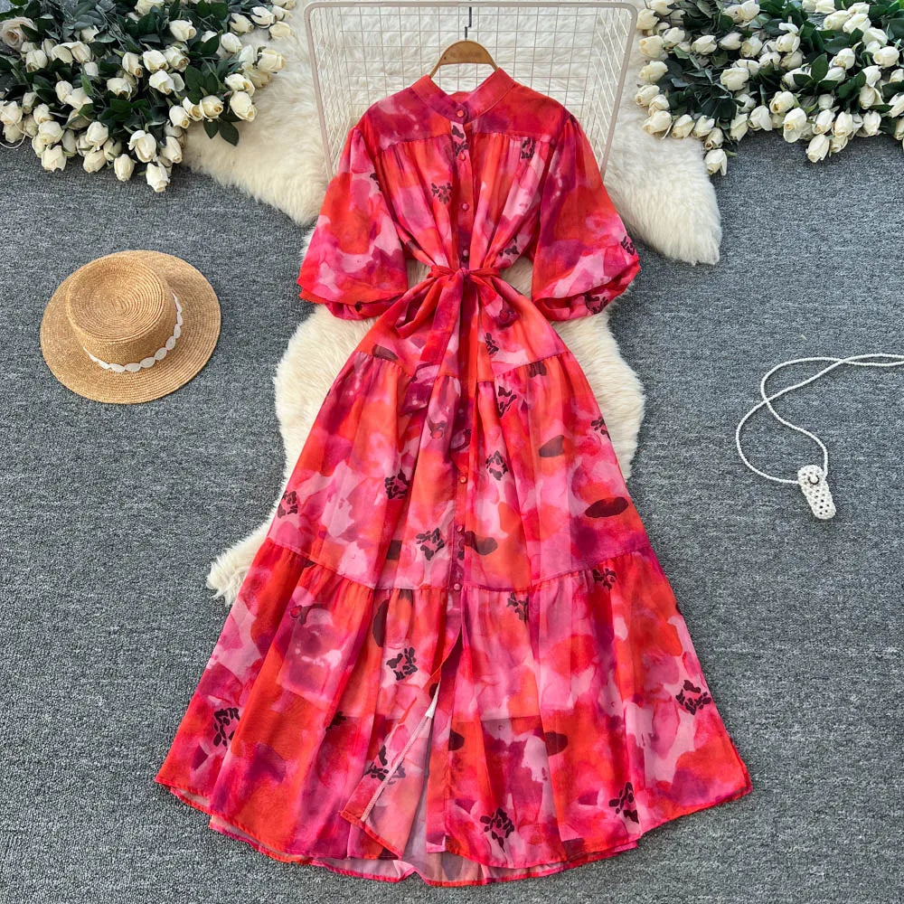 Short Sleeve Button Front A-Line Dress