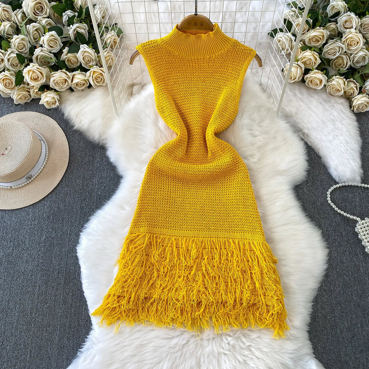 Turtleneck Tassel Bodycon Mini Dress